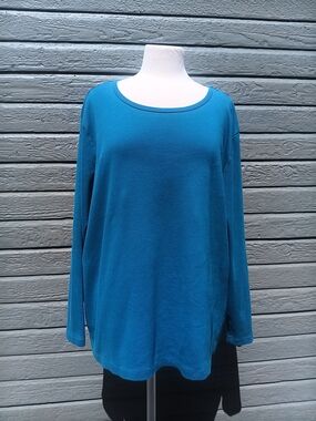 St. John's Bay Teal Long Sleeve Scoop Neck Top